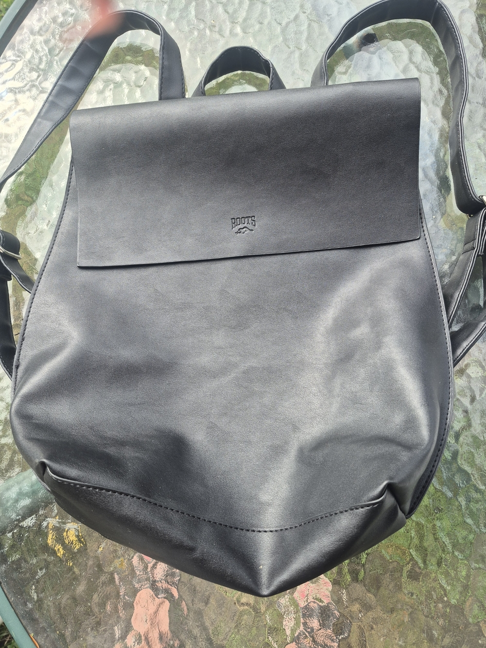 Roots Black Leather Backpack Purse with Flap
